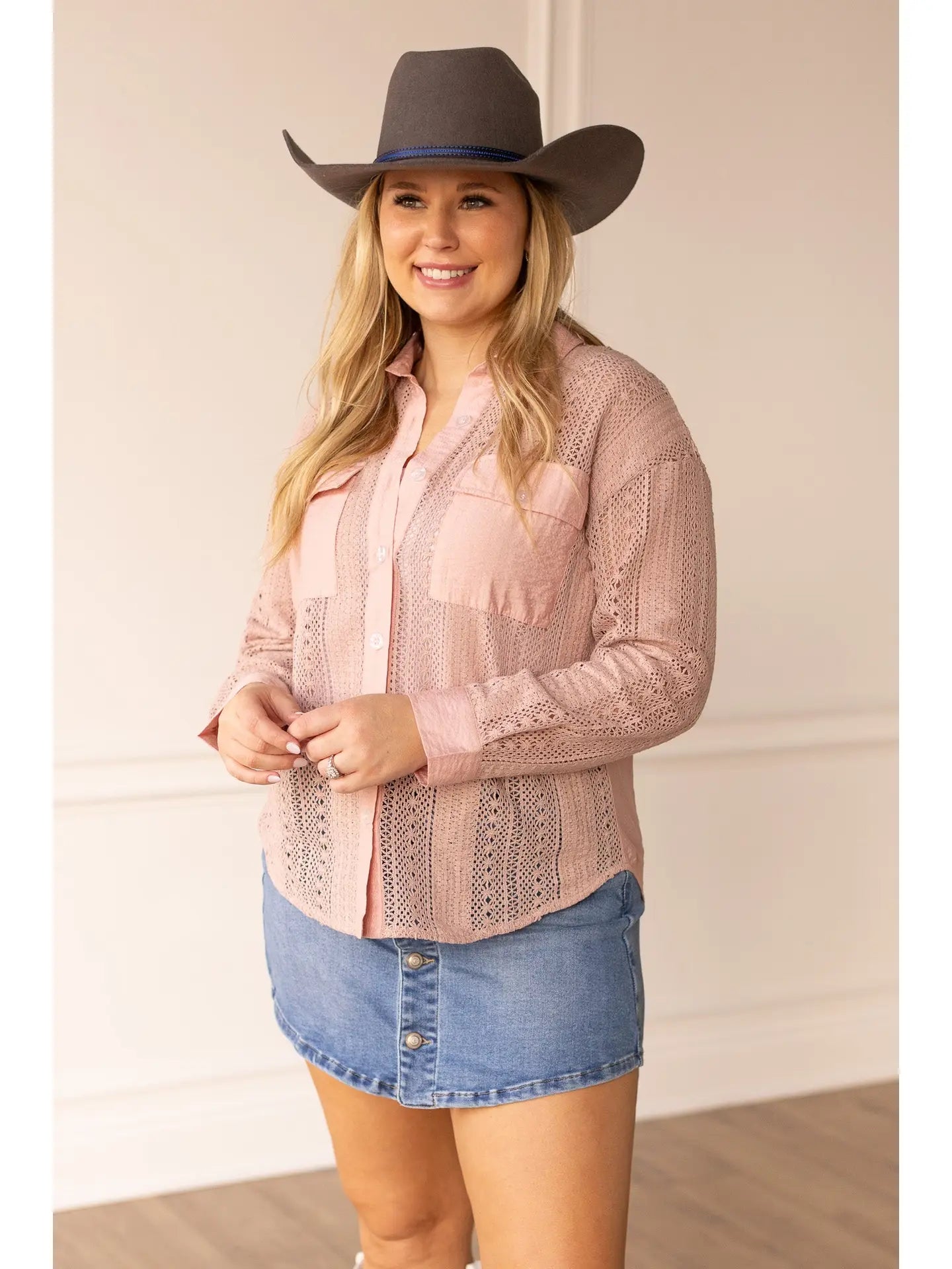 Lace Button-Up Shirt exudes boho elegance with its intricate lace detailing and timeless button-up design.