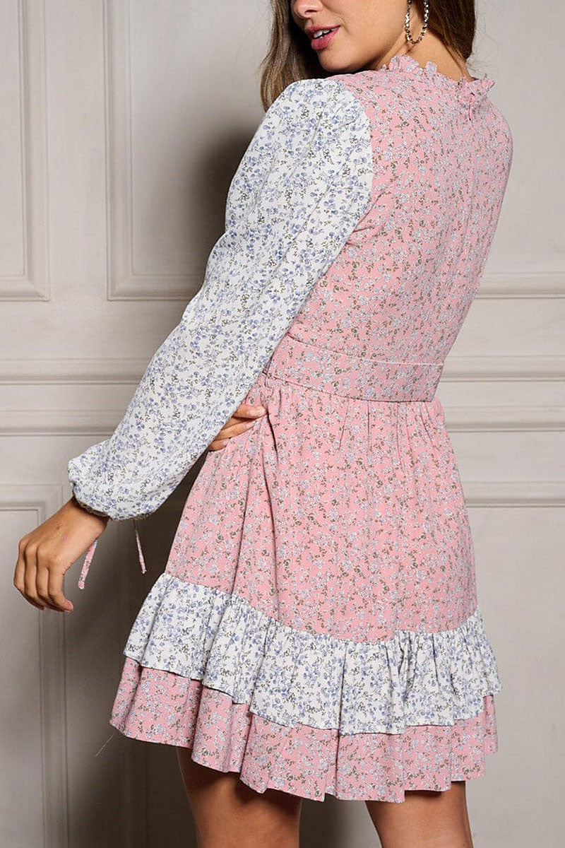 Pink Belted Tiered Floral Smock Dress.