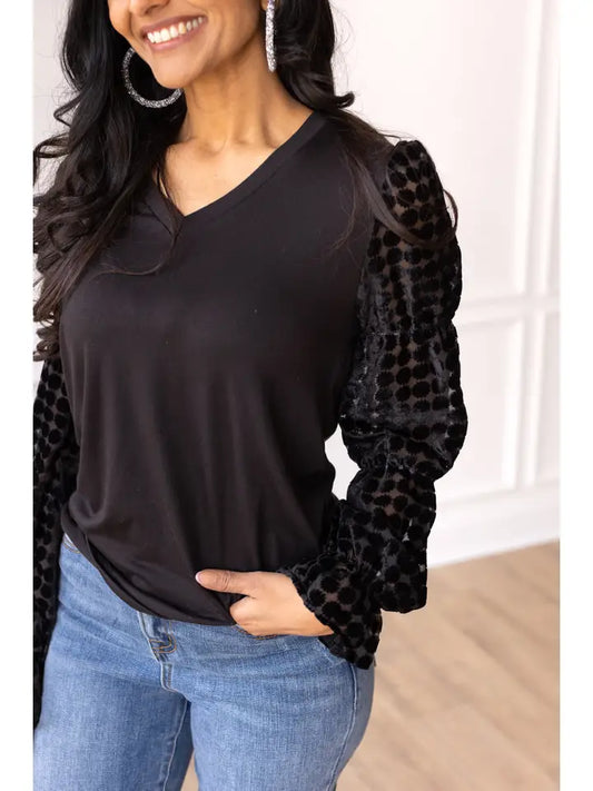 Emma Velvet Dot Sleeve Top