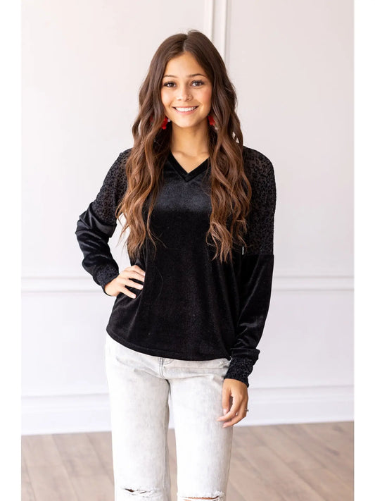 Velvet Leopard Sleeve Top.