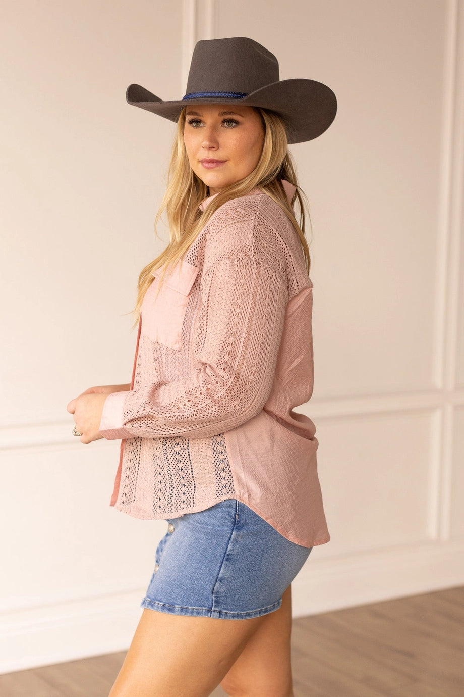 Lace Button-Up Shirt exudes boho elegance with its intricate lace detailing and timeless button-up design.
