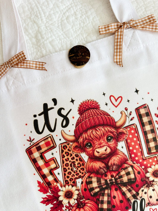 It's Fall Y'all Highland Cow Handmade Custom Graphic Tote Bag