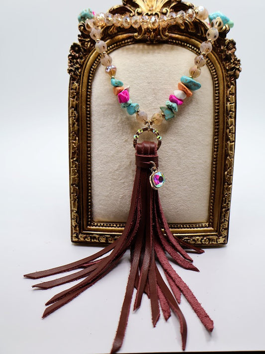 Boho Tassel Necklace! Features a colorful mix of vibrant beads and earthy stones.