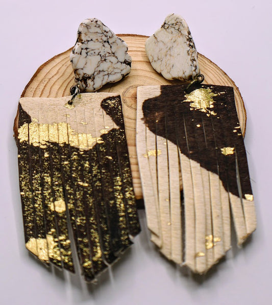 Golden Mocha Fringe Earrings featuring a gorgeous marbled design with hints of metallic gold and playful layered fringe.