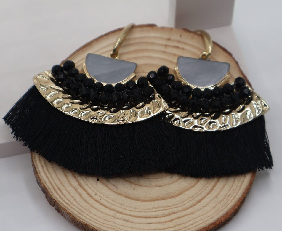 Midnight Fringe Fan Earrings