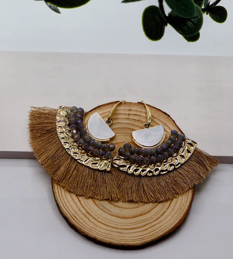 Golden Glow Fringe Fan Earrings