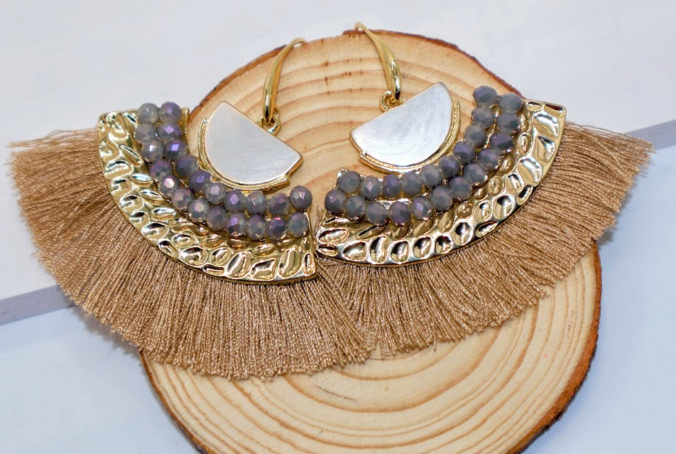 Golden Glow Fringe Fan Earrings