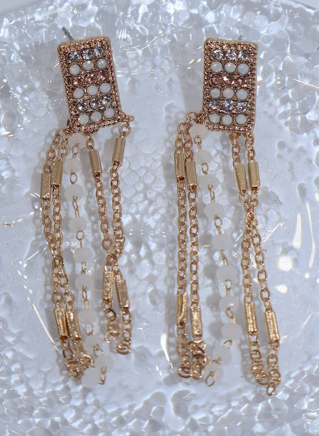Golden Fringe Earrings with danity gemstones.