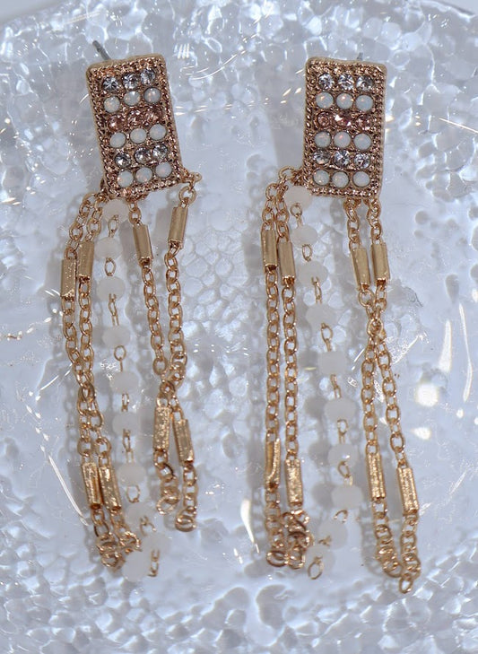 Golden Fringe Earrings with danity gemstones.