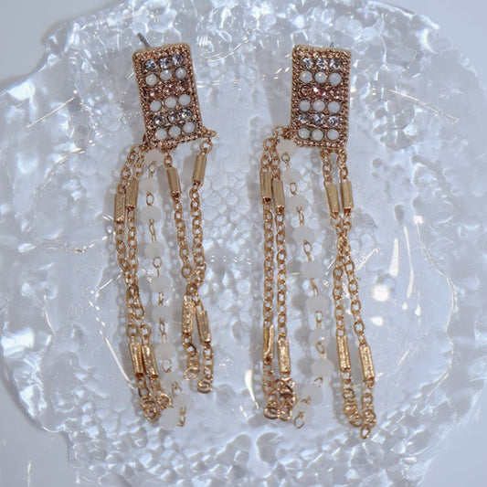 Golden Fringe Earrings with danity gemstones.