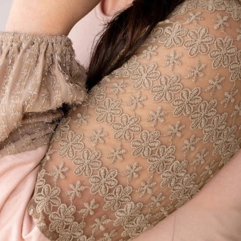 Lace Sleeve Top is a perfect blend of comfort and elegance. Featuring a relaxed fit, this top is designed with delicate lace balloon sleeves.