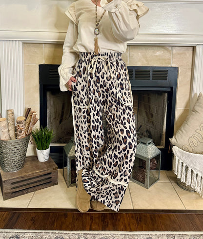 Reya Khaki Leopard Wide Leg Pants