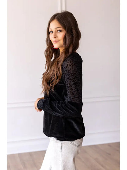 Sophia Velvet Leopard Sleeve Top