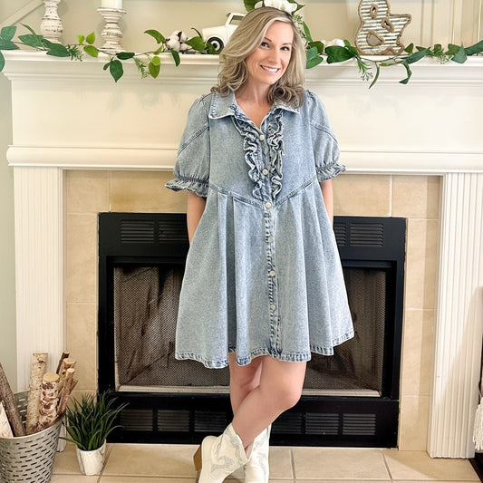 London Denim Ruffled Dress