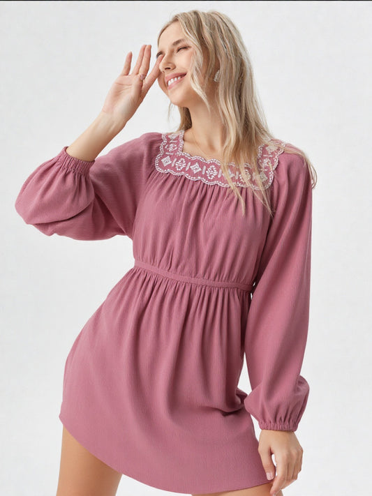 Embroidered Corduroy Mini Dress is a perfect blend of vintage charm and modern elegance.