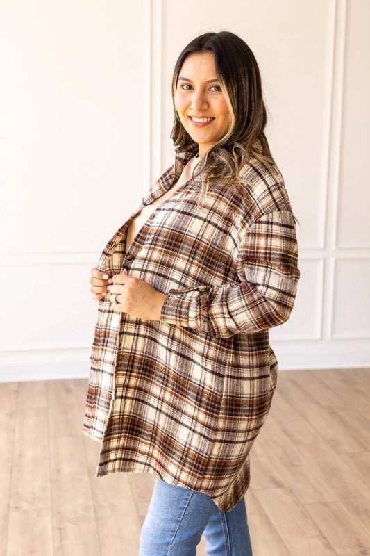 Plaid Flannel Shirt Dress is a versatile wardrobe essential that works beautifully as both a dress and a lightweight jacket. 