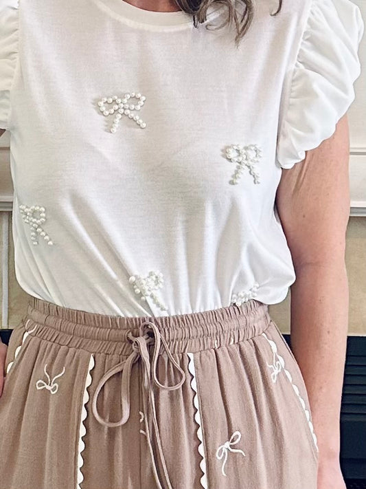 Haisley Beaded Bowknot Bishop Sleeve Top