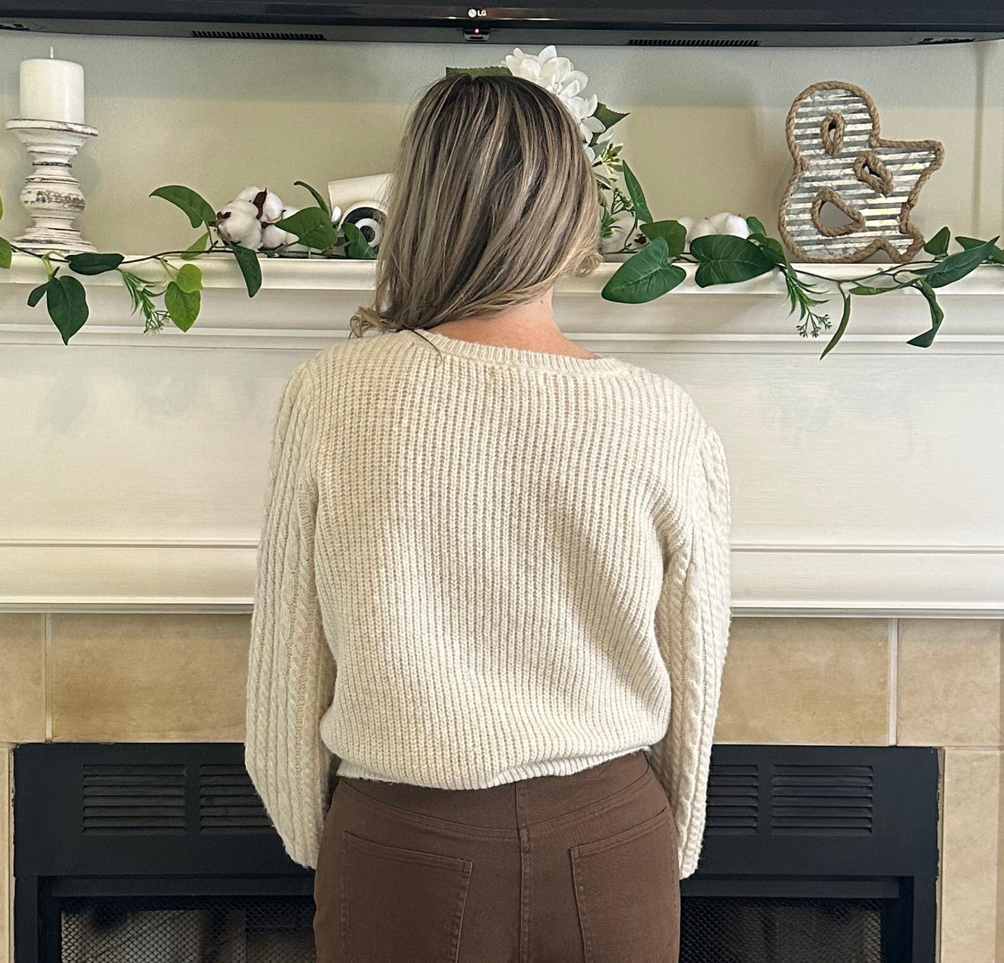 Ashlyn Velvet Bow Cable Knit Sweater