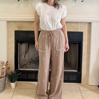 Erin Bow Embroidered Pants