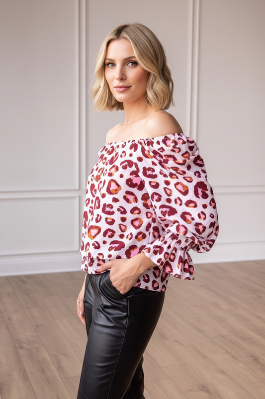 Evie Off-Shoulder Leopard Print Top