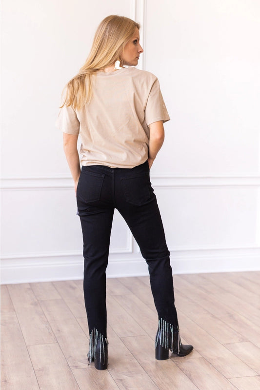  Fringe Accent Skinny Pants. 