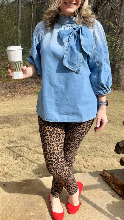 Campbell Puff Sleeve Denim Blouse