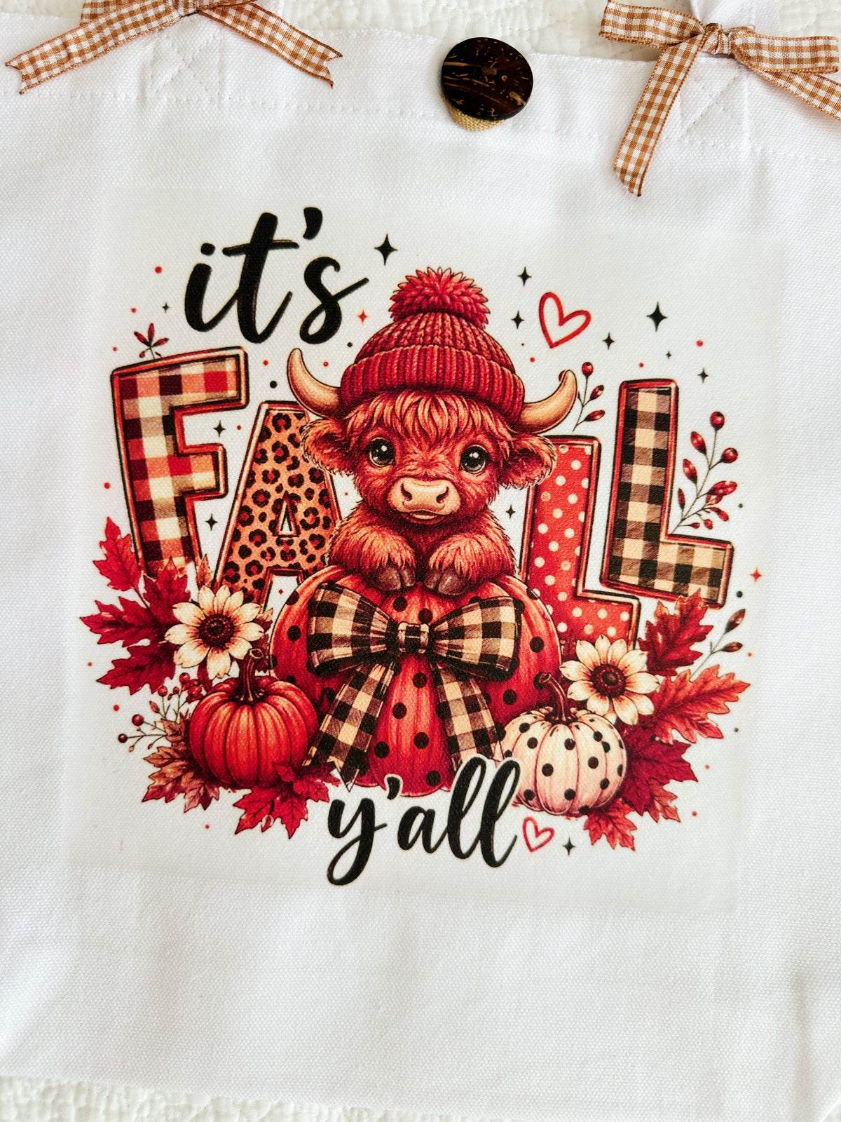 It's Fall Y'all Highland Cow Handmade Custom Graphic Tote Bag