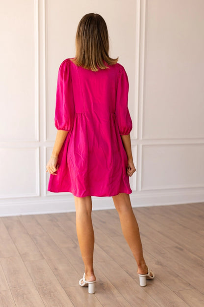 Hot Pink Satin Babydoll Dress is the perfect combination of elegance and playful charm. Featuring a shiny satin finish, this dress boasts a flattering babydoll silhouette.