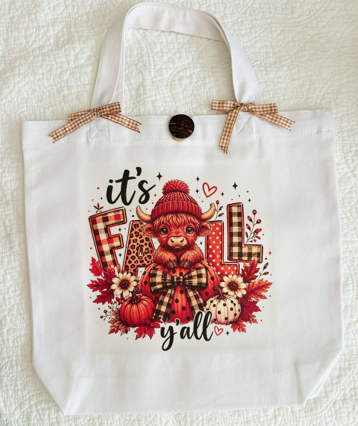 It's Fall Y'all Highland Cow Handmade Custom Graphic Tote Bag