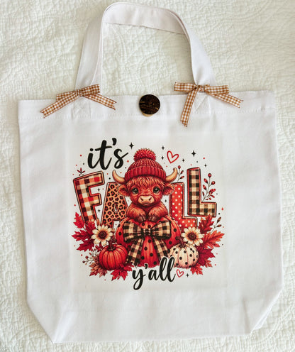 It's Fall Y'all Highland Cow Handmade Custom Graphic Tote Bag