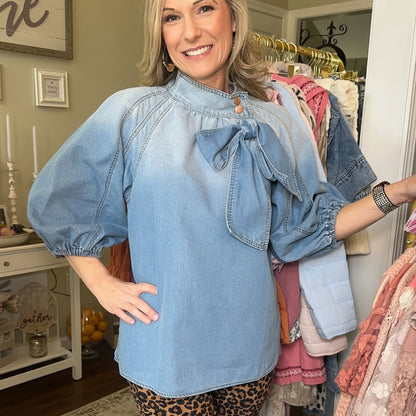 Campbell Puff Sleeve Denim Blouse