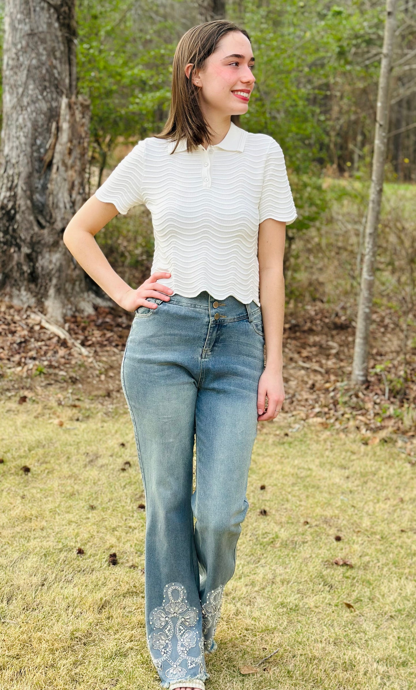 Chelsea Scallop Knit Polo Top