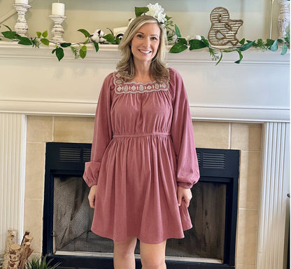 Drew Embroidered Corduroy Mini Dress
