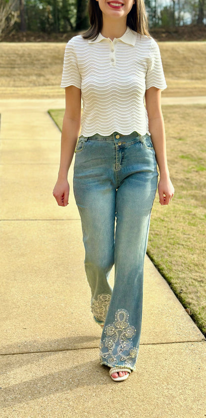 Chelsea Scallop Knit Polo Top