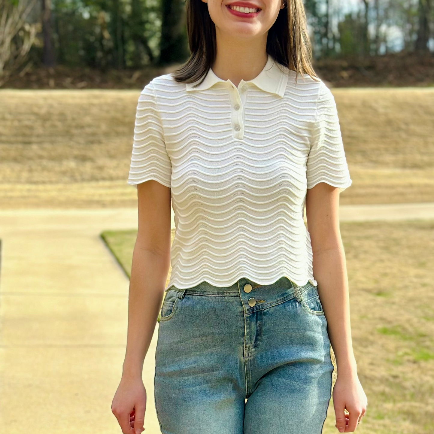 Chelsea Scallop Knit Polo Top