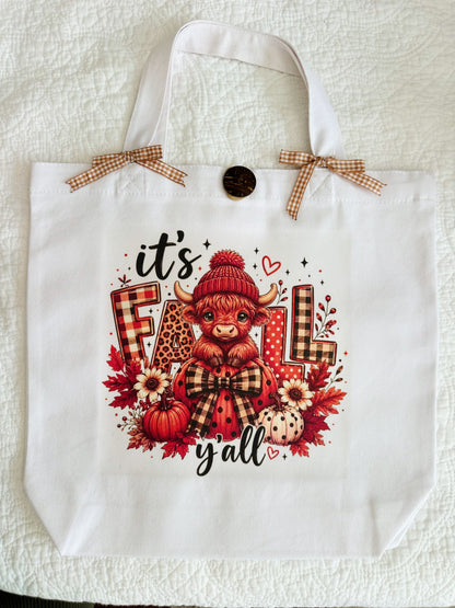 It's Fall Y'all Highland Cow Handmade Custom Graphic Tote Bag