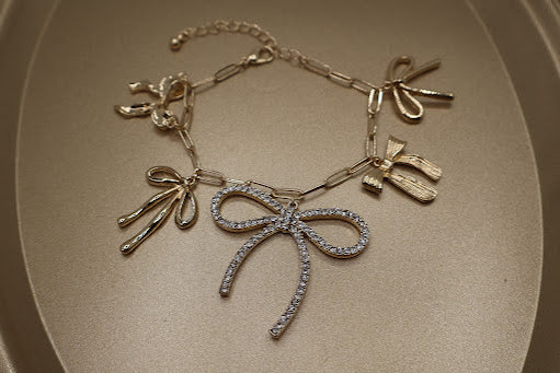 Dazzling Bow Charm Paperclip Bracelet