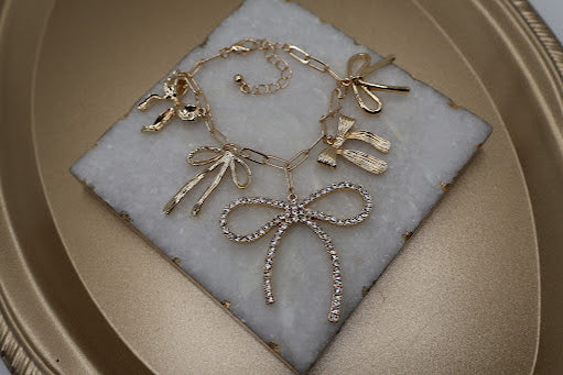 Dazzling Bow Charm Paperclip Bracelet