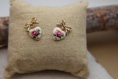 Vintage Floral Heart Drop Earrings