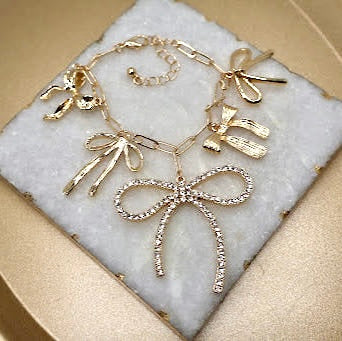 Dazzling Bow Charm Paperclip Bracelet