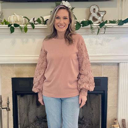 Elena Lace Sleeve Top- Mauve