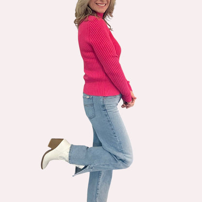 Hot Pink Ribbed Turtleneck Sweater is a chic and versatile addition to your wardrobe. Designed with a fitted silhouette.