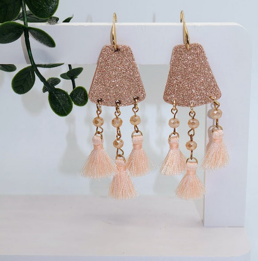 Shimmering Blush Tassel Earrings