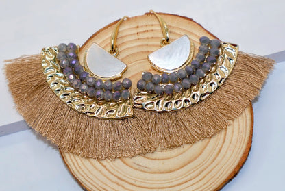 Golden Glow Fringe Fan Earrings