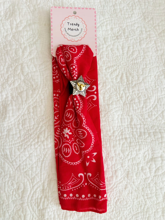 Red Paisley Bandana with Longhorn Star Concho