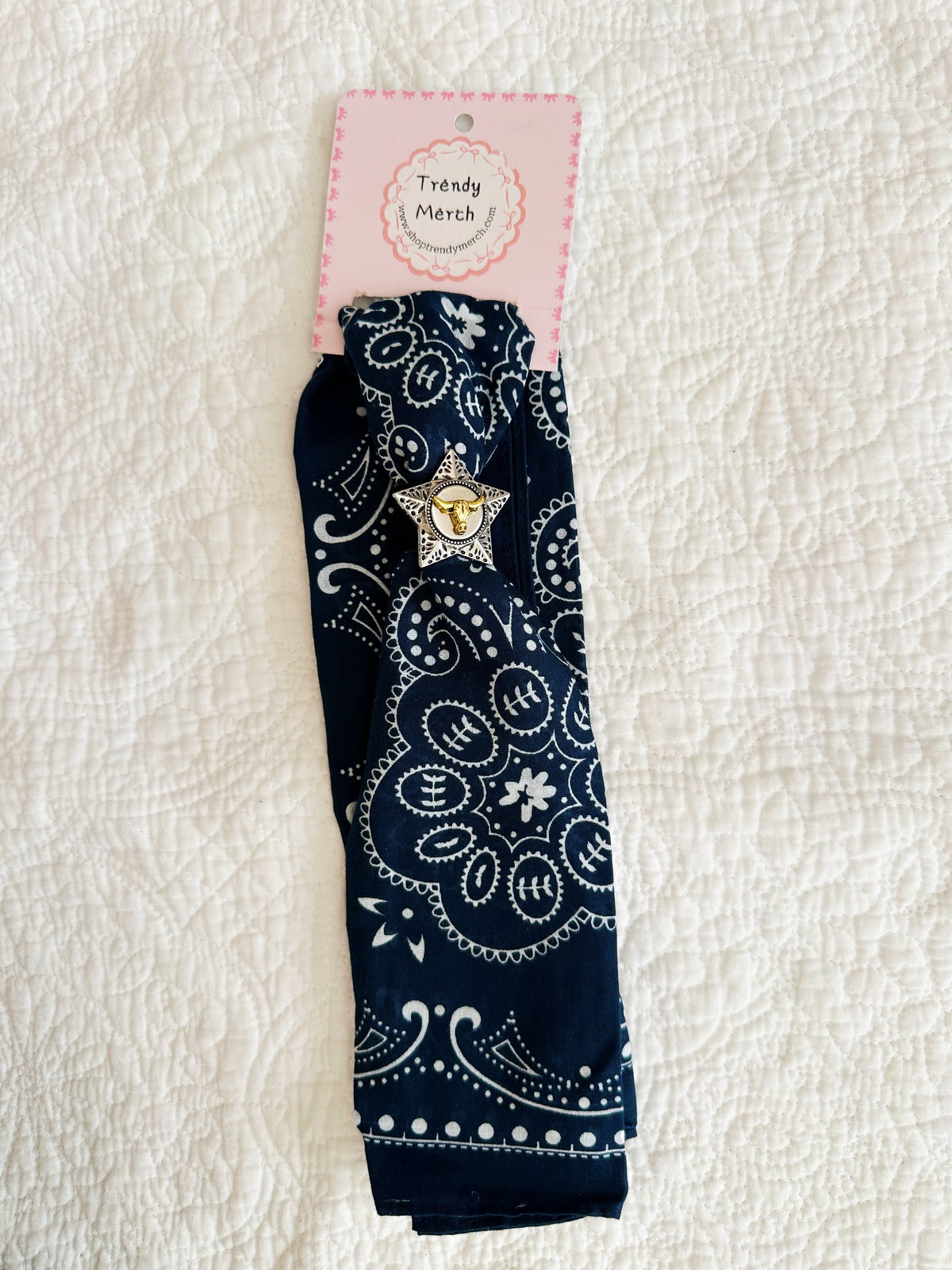 Navy Paisley Bandana with Longhorn Star Concho