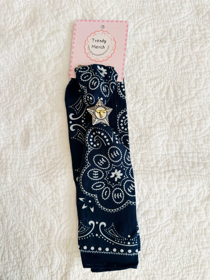 Navy Paisley Bandana with Longhorn Star Concho
