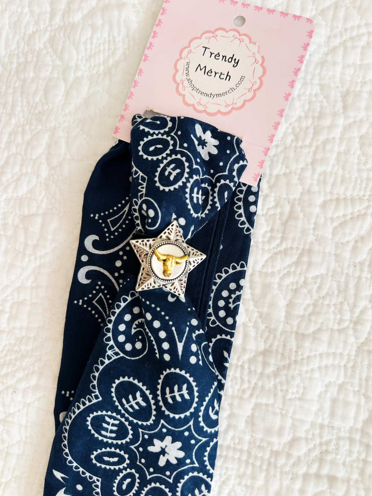 Navy Paisley Bandana with Longhorn Star Concho