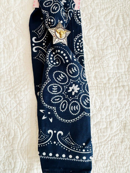 Navy Paisley Bandana with Longhorn Star Concho
