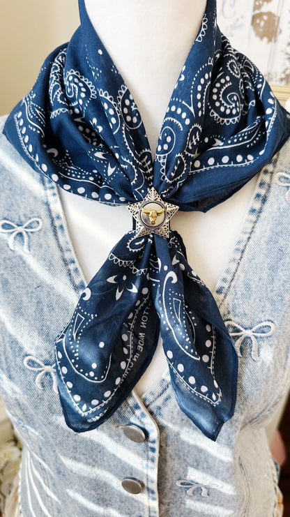 Navy Paisley Bandana with Longhorn Star Concho